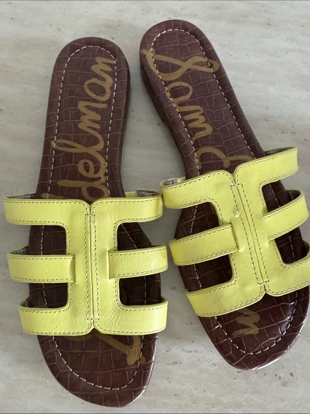 Sam Edelman Yellow Double-Strap Slide Sandals